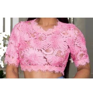 Elegant Floral Lace Pink Crop Top